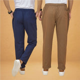 Combo of 2 Brown and Navy Blue Cotton Regular Trousers-42255