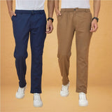 Combo of 2 Brown and Navy Blue Cotton Regular Trousers-42255