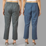 Combo of 2 Dark Gray and Navy Blue Cotton Flax Women Trouser Pants-11412