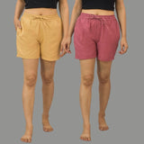 Combo of 2 Dark Pink and Beige Cotton Women Shorts-10524