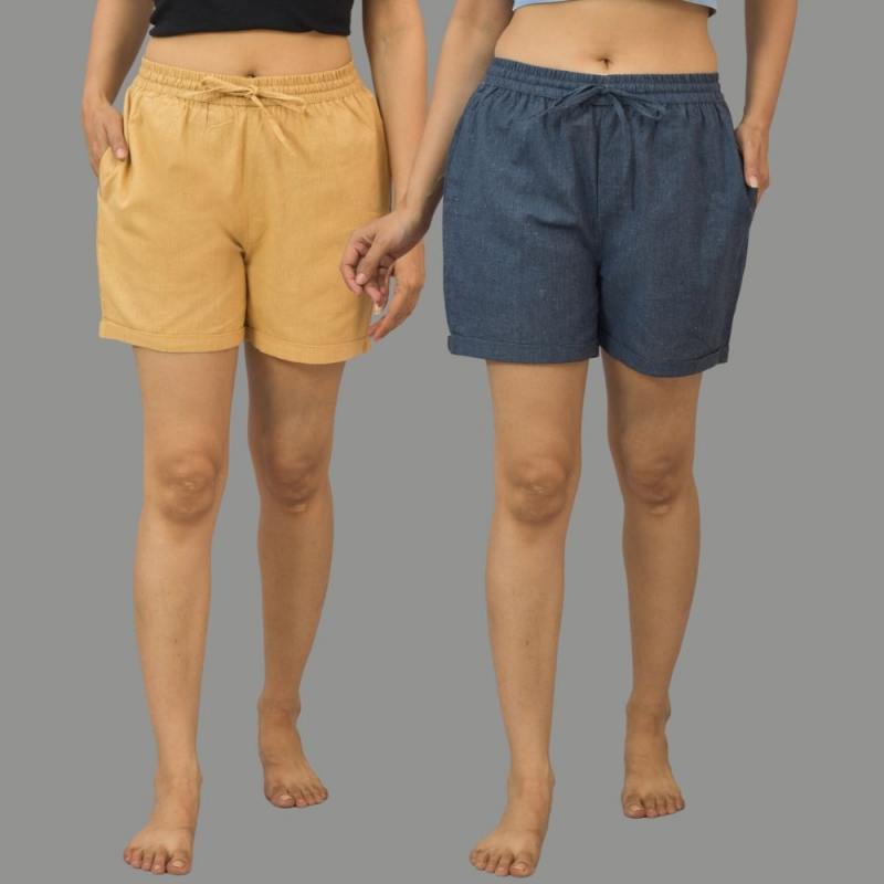 Combo of 2 Gray and Beige Cotton Women Shorts-10535