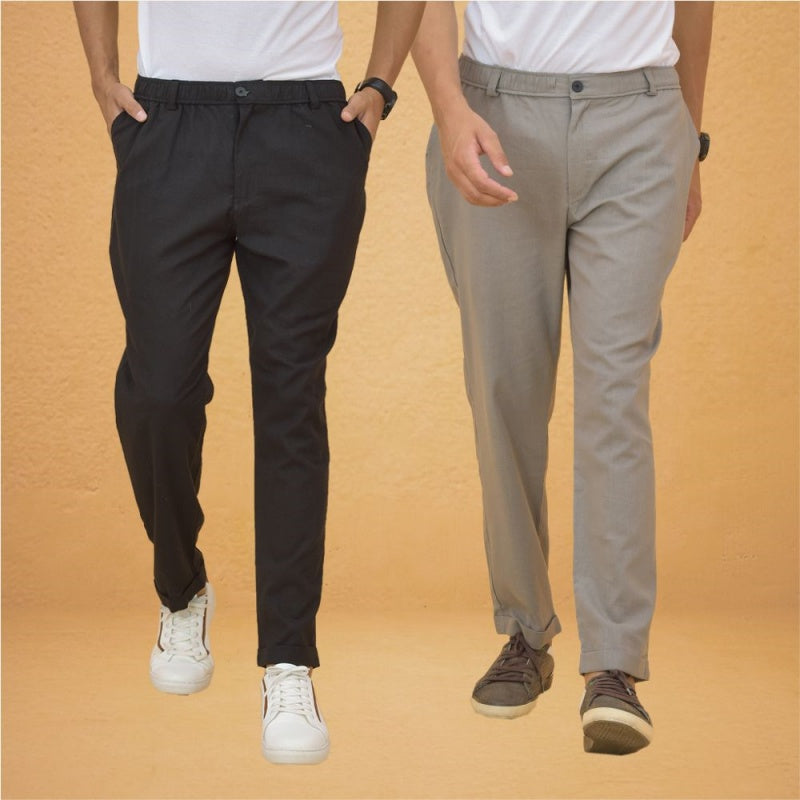 Combo of 2 Gray and Black Cotton Regular Trousers-42266