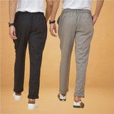 Combo of 2 Gray and Black Cotton Regular Trousers-42266