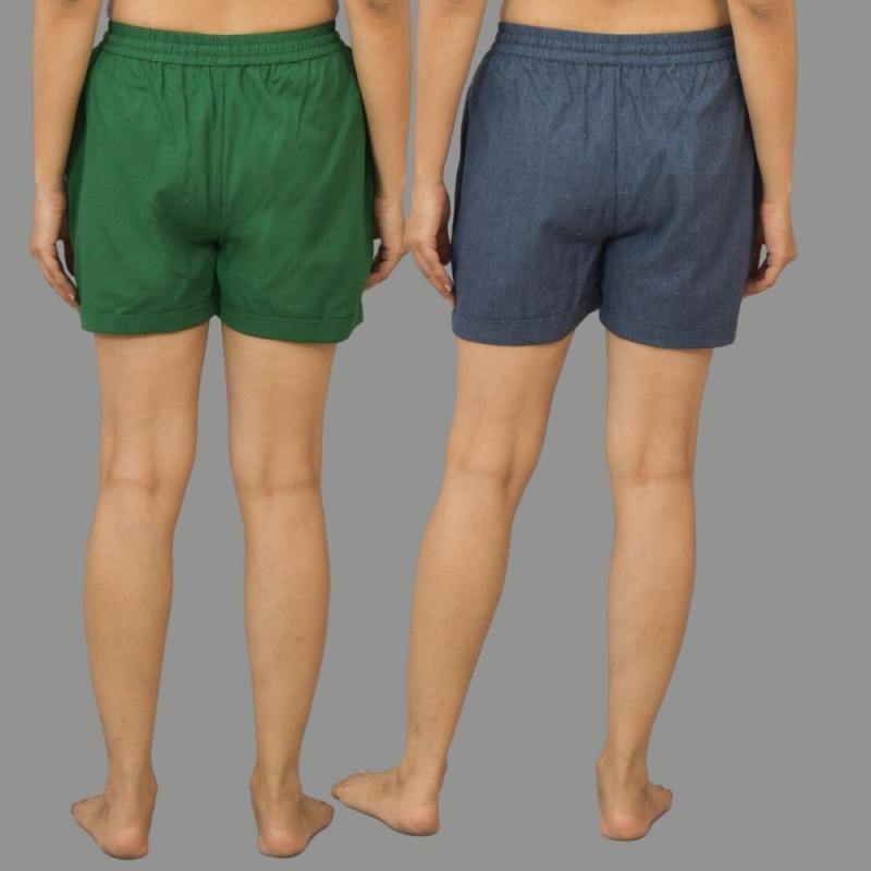 Combo of 2 Gray and Bottle Green Cotton Women Shorts-10600