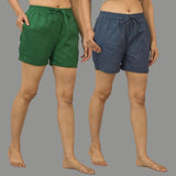 Combo of 2 Gray and Bottle Green Cotton Women Shorts-10600