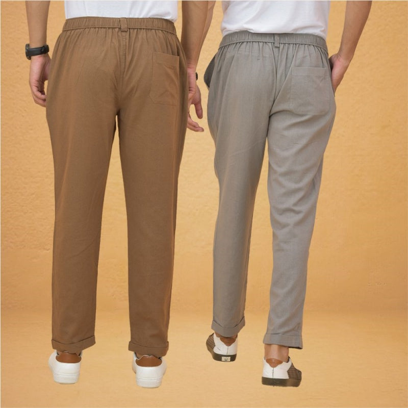 Combo of 2 Gray and Brown Cotton Regular Trousers-42281