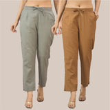 Combo of 2 Gray and Brown Cotton Flax Women Trouser Pant-10349