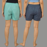 Combo of 2 Gray and Cyan Cotton Women Shorts-10556