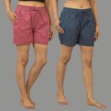 Combo of 2 Gray and Dark Pink Cotton Women Shorts-10546