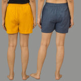 Combo of 2 Gray and Mustard Yellow Cotton Women Shorts-10595