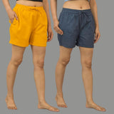 Combo of 2 Gray and Mustard Yellow Cotton Women Shorts-10595