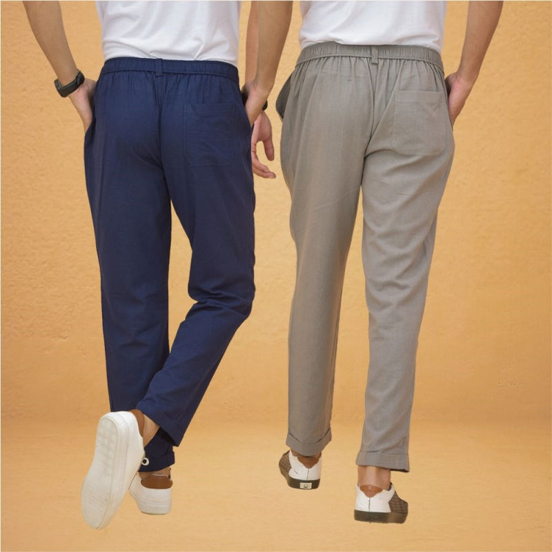 Combo of 2 Gray and Navy Blue Cotton Regular Trousers-42257