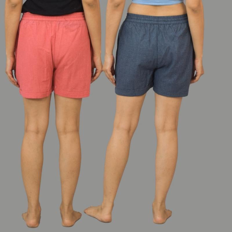 Combo of 2 Gray and Peach Cotton Women Shorts-10586