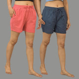 Combo of 2 Gray and Peach Cotton Women Shorts-10586