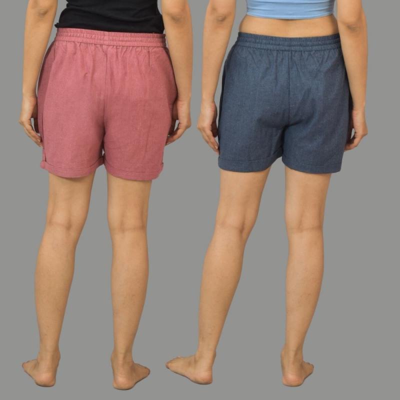 Combo of 2 Gray and Pink Cotton Women Shorts-10565