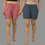 Combo of 2 Gray and Pink Cotton Women Shorts-10565