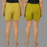 Combo of 2 Green and Olive Green Cotton Women Shorts-10575