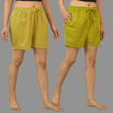 Combo of 2 Green and Olive Green Cotton Women Shorts-10575