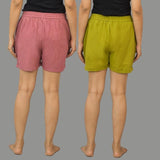 Combo of 2 Green and Pink Cotton Women Shorts-10560