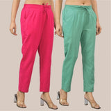 Combo of 2 Magenta Pink and Green Cotton Flax Women Trouser Pant-10368