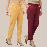 Combo of 2 Maroon and Beige Cotton Flax Women Trouser Pant-10319