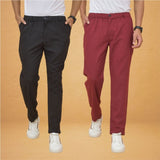 Combo of 2 Maroon and Black Cotton Regular Trousers-42268