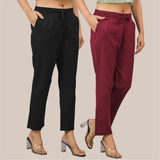 Combo of 2 Maroon and Black Cotton Flax Women Trouser Pant-10331