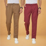 Combo of 2 Maroon and Brown Cotton Regular Trousers-42283