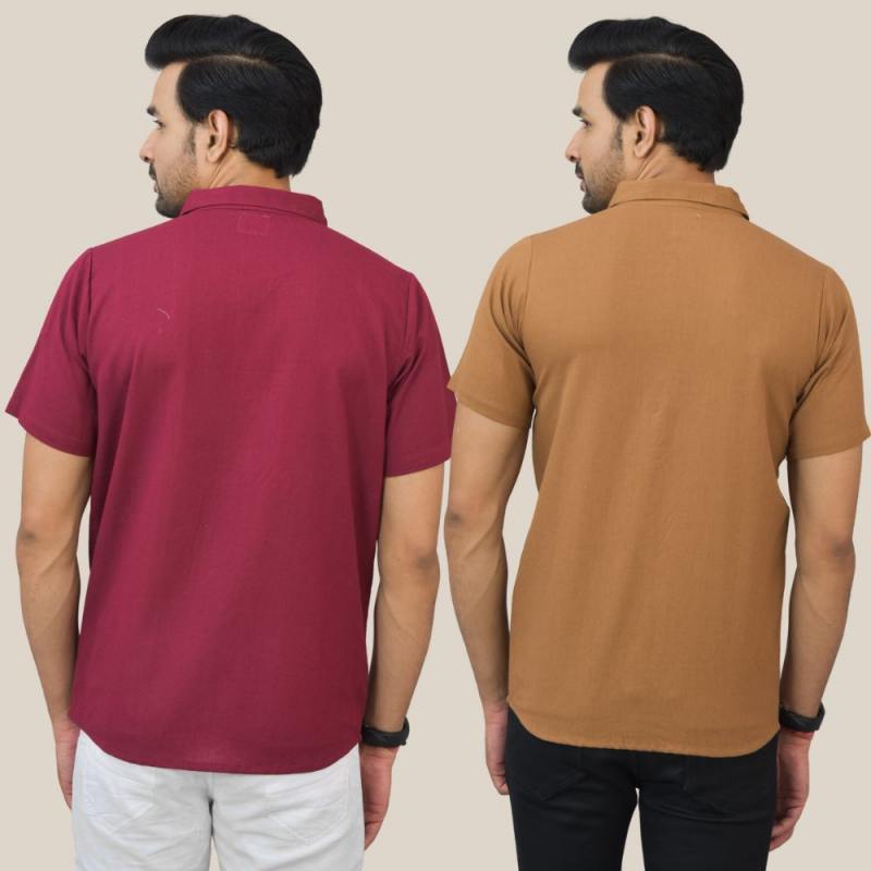 Combo of 2 Maroon and Brown Solid Cotton Men Shirt-25426