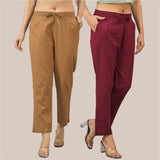 Combo of 2 Maroon and Brown Cotton Flax Women Trouser Pant-10352