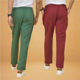 Combo of 2 Maroon and Green Cotton Regular Trousers-42249