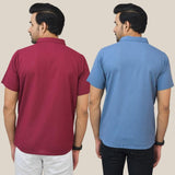 Combo of 2 Maroon and Sky Blue Solid Cotton Men Shirt-25425-A