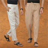 Combo of 2 Men Beige Beige Cotton Handloom Stripe Pant-15082