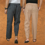 Combo of 2 Men Beige Black Cotton Handloom Stripe Pant-15097