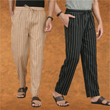 Combo of 2 Men Black Beige Cotton Handloom Stripe Pant-15413