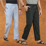 Combo of 2 Men Black Blue Cotton Handloom Stripe Pant-15074