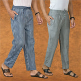 Combo of 2 Men Blue Gray Cotton Handloom Stripe Pant-15108