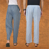 Combo of 2 Men Blue Blue Cotton Handloom Stripe Pant-15073