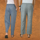 Combo of 2 Men Blue Gray Cotton Handloom Stripe Pant-15108