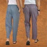 Combo of 2 Men Blue Purple Cotton Handloom Stripe Pant-15103