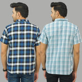 Combo of 2 Men Cotton Checks Shirts Gray and Blue-25494