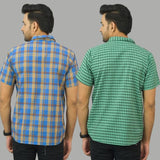 Combo of 2 Men Cotton Checks Shirts Green and Blue-25536