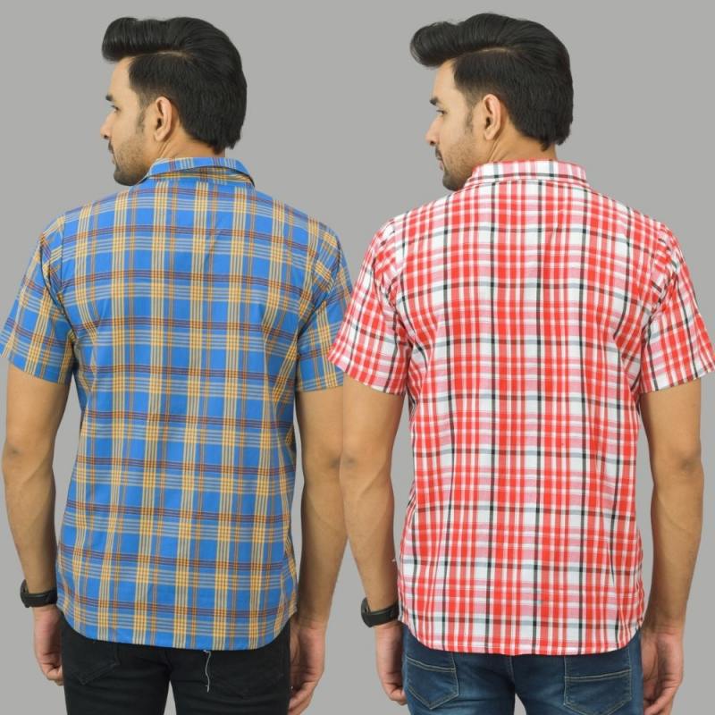 Combo of 2 Men Cotton Checks Shirts Pink and Blue-25539