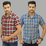 Combo of 2 Men Cotton Checks Shirts Red and Blue-25540