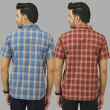 Combo of 2 Men Cotton Checks Shirts Red and Blue-25541