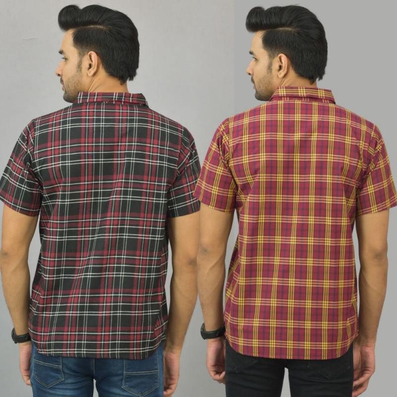 Combo of 2 Men Cotton Checks Shirts Red and Maroon