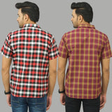 Combo of 2 Men Cotton Checks Shirts Red and Red