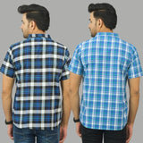 Combo of 2 Men Cotton Checks Shirts Sky Blue and Blue