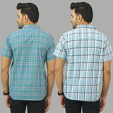 Combo of 2 Men Cotton Checks Shirts Sky Blue and Green