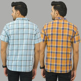 Combo of 2 Men Cotton Checks Shirts Sky Blue and Mustard